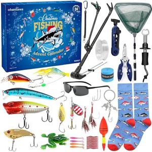 Ohanniewa Fishing Advent Calendar 2026 – 24 Days of Fishing Tools & Lures Gift Set – Christmas Countdown Advent Calendar for Teen Boys and Adult Men, Perfect for Anglers and Fish Lovers