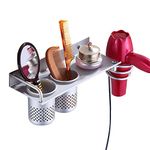 MyLifeUNIT Hair Dryer Holder, Hair Tool Organizer Wall Mounted with 2 Cups, Bathroom Blow Dryer Holder Shelf, Hair Styling Tools Organizer for Hair Dryer, Curling Wand, Straightener, Electric Shaver