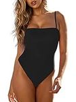 RELLECIGA Women's Black Bathing Suit Adjustable Thin Shoulder Straps Bandeau One Piece Size Large