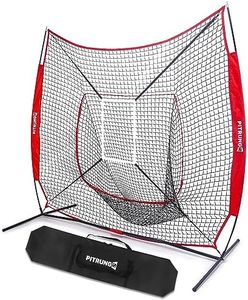 Pitrungo 7×7ft Baseball Softball Batting Pitching Hitting Net w/Strike Zone for Hitting w/Carry Bag & Metal Bow Frame Baseball Batting Practice Net Equipment for Kids Teens Adults Including 2 Balls