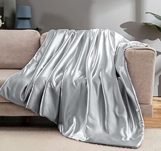 Vonty Silver Grey Satin Blankets 50x60 Inches(with Small Flowers), Cooling & Silky Wrinkle-Free Cable Knit Throw Blanket for Coush Sofa Bed Outdoor