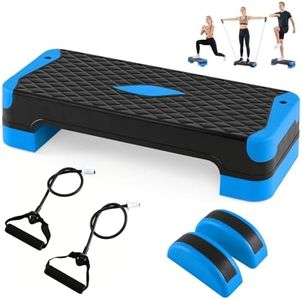 Goplus 3-in-1 Aerobic Step Platform, 600 LBS Adjustable Exercise Stepper with 4-Level Risers, Balance Trainers, Resistance Band, Non-Slip Workout Stepper for Home Gym, Cardio, Strength Training (Blue)