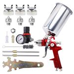 Pindex HVLP Gravity Feed Air Spray Gun: Paint Sprayer with 1000CC Aluminum Cup | Airbrush | 3 Nozzle 1.4MM 1.7MM 2.5MM Air Paint Sprayer for Car Auto Repair Tool Paint,Fence Paint (Red)