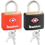 SharkByte TSA Luggage Locks with Keys [2 Pack] Key Travel Locks, Suitcase Padlock for Luggage, Small Keyed Luggage Locks Brass for Gym Lockers, Laptop Bags, Suitcases, Backpacks, Travel Bags Zippers