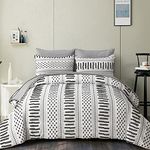 DJY Boho Comforter Set King Size Bed in a Bag 7 Piece Black and White Tufted Shabby Chic Bedding Embroidered Striped Comforter with Sheets and Pillowcases for All Season 104''x90''