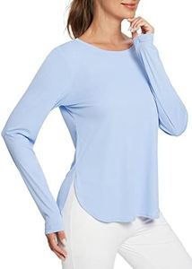 BALEAF Workout Tops for Women, UPF 50+ Long Sleeve Sun Shirts, Lightweight Hiking Tops, Quick Dry, UV Protection Outdoor Clothing Light Blue M