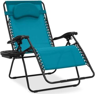 Best Choice Products Oversized Zero Gravity Chair, Folding Outdoor Patio Lounge Recliner w/Cup Holder Accessory Tray, Pillow - Peacock Blue
