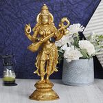 ARTVARKO Brass Goddess Maa Saraswati Statue Standing Education Study Vidya Devi Idol Spiritual Puja Vastu Showpiece Religious Murti Sculpture Knowledge Music & Art 10 Inches