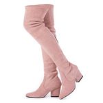 N.N.G Women Over the Knee Boots Suede Thigh High Suede Red Size 8 Stretch Long OTK Comfort Square Heel (8, Pink(Classic))