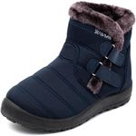 Womens Winter Snow Boots Waterproof Fur Lined Warm Short Ankle Booties Closure Ladies Outdoor Flat Hiking Walking Shoes Thermal Athletic Anti-Slip Shoes Blue EU40 Convert UK6