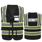 AYKRM Security Vest for Men Women 7 Pockets High Visibility Reflective Safety Vest Front Zipper Meets ANSI/ISEA, Black, X-Large