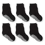 LA LA Active Boys and Girls Kids Non-Slip Grip Crew Socks for Newborn baby, Infants & Toddlers 0-3 Months - 6 Pairs - Black