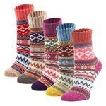 YZKKE 5Pack Womens Vintage Winter Soft Warm Thick Cold Knit Wool Crew Socks, Multicolor, free size