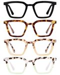 JM 4 Pack Readers for Women Oprah Style Square Reading Glasses with Spring Hinge Blue Light Blocking for Men Ladies +1.5