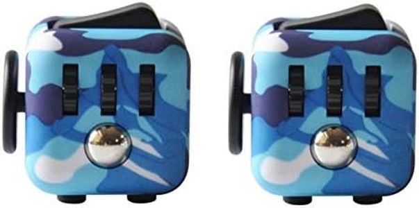 Am Bulan [2 PACK] Toy Fidget Toy Cubes - Two Fun Individually Boxed Sensory Gadgets - Blue Camo Fidget Blocks For ADD Stress OCD and ADHD Relief