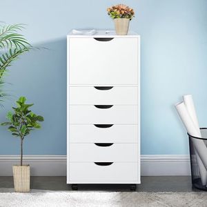 Naomi Home Carly 6-Drawer Office Storage File Cabinet on Wheels, Mobile Under Desk Filing Drawer Unit, Craft Storage Organization for Home, Office – White