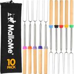 MalloMe Marshmallow Roasting Sticks Set of 10 Telescoping Rotating Smores Skewers & Hot Dog Fork 30 Inch Kids Camping Campfire Fire Pit Accessories | FREE Pouch 10 Bamboo & Marshmallow Sticks Ebook