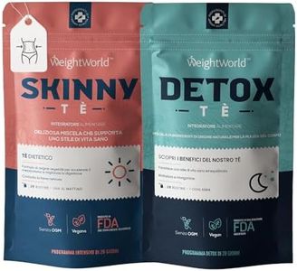 Detox Tea 28 Giorni + Skinny Tea, 56 Bustine Mattina & Sera, Programma Vegano (1 Mese) con Tè Verde, Tè Bianco, Tè Oolong, Zenzero, Dente di Leone, Menta, Moringa, Citronella, Ortica, Tisana Drenante