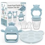 3 Pack Baby Fruit Food Feeder & Freezer Tray Set and Silicone Teething Toy for Babies, BPA Free Infant Teething Relief Toy for 3+ Months, Additional Silicone Sacs