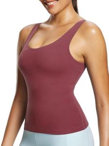 baleaf Freeleaf Longline Sports Bras for Women, Wirefree 3D Molded Cup Tank Tops, Medium Impact Yoga Workout Running Bra Wine Red S-M