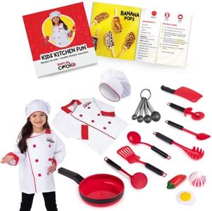 Born Toys Chef Costume for Kids w/ Chef Hat for Kids Ages 3-7, Kids Kitchen Accessories Set w/ Fun Recipe Book, Cooking Set for Kids Costume Washable and Dress Up & Pretend Play for Boys & Girls