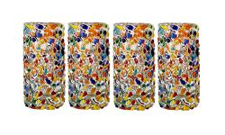 MEXTEQUIL - Authentic Mexican Tequila Shot Glasses - Tequila Set of Shot Glasses - 4 pcs - 2 Oz - Mexican Hand Blown Shot Glasses (Confetti)