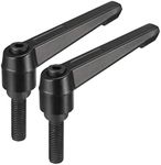 uxcell M10 x 30mm Handle Adjustable Clamping Lever Thread Push Button Ratchet Male Threaded Stud Knobs Locking Rotating Screw Handles Quick Release Bolt Black 2pcs