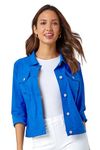 Roman Originals Stretch Jacket for Women UK - Ladies Denim Jean Summer Coat Bengaline Casual Smart Utility Trucker Biker Fitted Classic Work Spring Soft Vintage - Royal Blue - Size 14