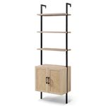 OAKHAM HOME Bookshelf with Doors, Tall Display Book Shelf with Rattan Cabinet 5 Tiers Ladder Bookshelf Wall Mount Bookcase for Living Room Bedroom