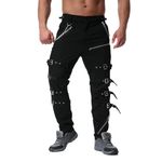 VATINNT Mens Cargo Trousers Streetwear Hip Hop Punk Cargo Pants Baggy Goth Trousers K013 Black 34