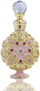 YU FENG Jeweled Flower Perfume Bottles Empty Vintage Decorative Fancy Crystal Glass Perfume Bottle Refillable(Golden,10ml)