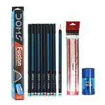 Doms Fusion Xtra Super Dark Pencil Box Pack | Dark & Neat Writing Which Stays Longer | Smooth Sharpning & With Soft & Comfortable Grip | Free Scale & Erasner Inside | Pack of 30 Pencils