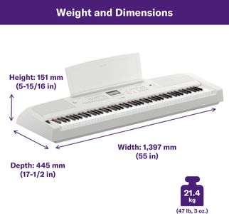 Yamaha DGX-670 Digital Piano, White – 88-Key Weighted Keyboard