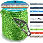 Anchor Rope 50 Ft 3/8 in, Premium Solid MFP Braid Anchor Line with Heavy Duty 316 Stainless Steel Thimble & Snap Hook, Boat Anchor Rope Marine Rope for Anchor and Boat- Green & Yellow