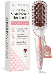 Lily England Ionic Hair Straightener Brush for Women - Anti-Scald Design with Fast Heating Adjustable Temperatures Ranging from 80-230 °C - Hot Straightening Brush for Hair Styling in Rose Gold