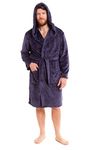 Toro Rocco Mens Hooded Robe Super Soft Long Flannel Fleece Bathrobe Dressing Gown For Men Bath Robes (Navy, XL)