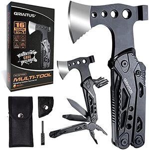 Camping Multitool Accessories Gifts for Men Dad 16 in 1 Upgraded Multi Tool Survival Gear with Axe Hammer Pliers Saw Screwdrivers Bottle Opener Whistle & Portable Sheath For Hiking,Fishing