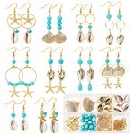 SUNNYCLUE 1 Box 10 Pairs DIY Turquoise Dangle Making Starter Kit Natural Shell Charms Ocean Charms Bulk Glass Beads for Jewelry Making Kits Beginners Women Adults Summer Hwaii Earrings Craft Supplies