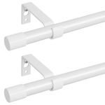 White Curtain Rod, Adjustable Curtain Rods 36 to 62 inches, Small 5/8 inch Diameter Metal Drapery Rod Set with Bracket, Heavy Duty Curtain Rod for Bedroom, Kitchen - 2 Pack