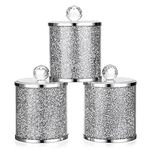 JUXYES Set of 3 Sparky Glass Crushed Diamonds Canisters Set for Sugar Coffee Tea, Luxurious Diamond Style Storage Containers Sets with Lids Decorative Storage Pots for Kitchen Counter Dining Room