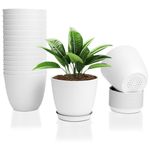 FORAGIFT 16 Pack 15cm Plastic Plant Pots for Indoor Flower Pots, Heavy Duty and Stylish Plant Pots for Indoor Plants with Drainage Holes and Tray for Plants, Flowers, White