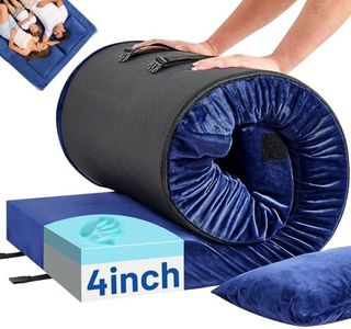 Easthome Queen Memory Foam Camping Mattress Pad 2 Person - Waterproof 4inch Thick Sleeping Pad for Camping, Roll Up Mattress Floor Bed Mat for Guest Car Truck Tent, Pillow & Travel Bag, Navy Blue
