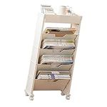 DCQRY Classroom Deskside Bookshelf 5 Tier Book Rack Storage Bookshelf Moveable Bookshelf on Wheels Multilayer Classroom Bookshelf for Classroom,Library(Beige)