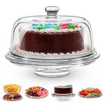 Homeries Glass Cake Stand with Lid, Cake Plate, (6 in 1) Multi-Functional Serving Platter, Large Cake Stand with Dome - Use as Cake Holder, Cake Cover