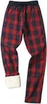 Gihuo Men's Winter Fleece Pants Sherpa Lined Sweatpants Straight Leg Running Plaid Print Sports Pants(2#RedPlaid-L)