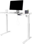 Seville Classics Airlift Ergonomic Tempered Glass Electric Sit-Stand USB Charging Height Adjustable Computer Workstation Easy Assembly Home & Office, 47" Pull Out Drawer Desk, Artic White