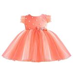 Stanwells Kids Peach Baby Girls Birthday Colourful Frock Bow Front Embroidery and Soft Net Sleevless Dress Knee Length Frock for Baby Girls & Kids (6-12months)