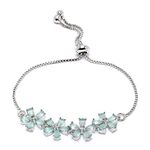 ZENEME Bracelet Rhodium-Plated Silver Toned American Diamond Studded Lime Green Floral Link Adjustable Bracelet For Women and Girls