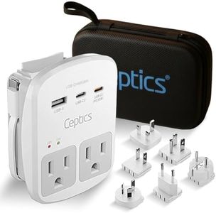 Ceptics 35W Universal Travel Adapter Kit – 2 USA sockets, USB-A, USBC, 1x PD 35W USB-C and USBC Cable, Surge Protected, Plugs for EU, UK, China, AU, Japan - for Laptop, Phone, Camera-ETL Tested