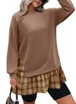 Zeagoo Women Crewneck Pullover Sweatshirt Preppy Patchwork Fall Sweatshirt Long Sleeve Oversized Flowy Hoodie Brown L